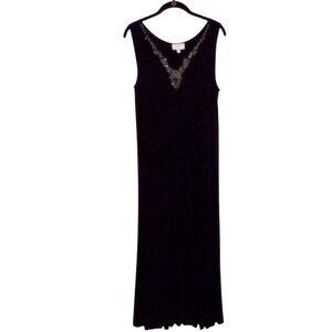 90s Vintage Liz Lange Black Whimsigoth Witchy Embellished Stretch Maxi Dress PM